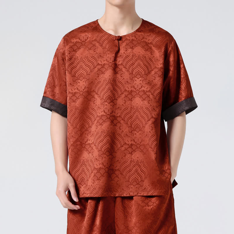 Buddha Stones Letnia męska koszulka z krótkim rękawem w stylu retro z trzaskiem i wzorem chmur - image 15