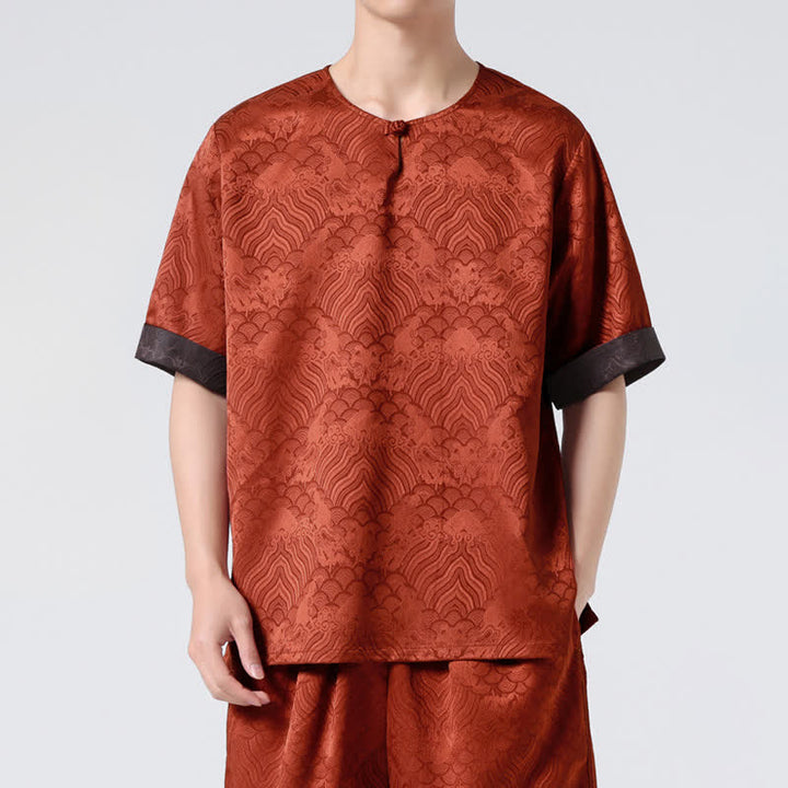 Buddha Stones Letnia męska koszulka z krótkim rękawem w stylu retro z trzaskiem i wzorem chmur - image 15