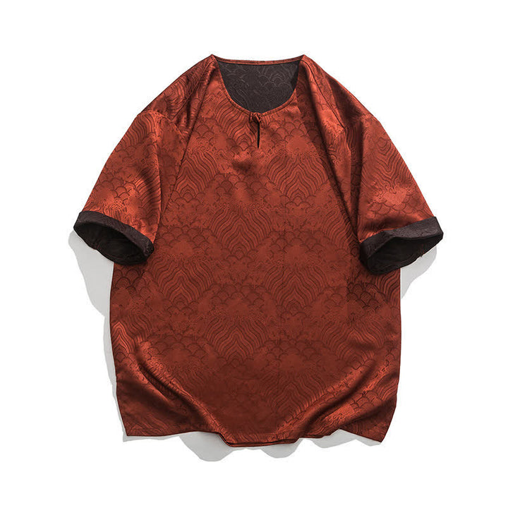 Buddha Stones Letnia męska koszulka z krótkim rękawem w stylu retro z trzaskiem i wzorem chmur - Cegła ogniotrwała - US/UK/AU46， EU56 (5XL) - image 24