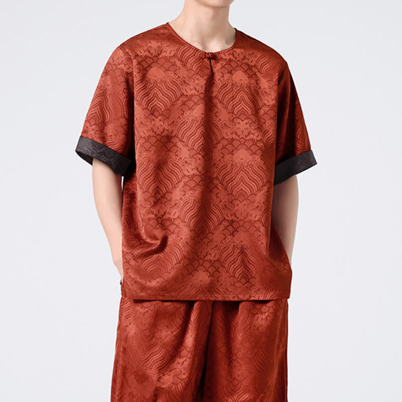 Buddha Stones Letnia męska koszulka z krótkim rękawem w stylu retro z trzaskiem i wzorem chmur - image 18