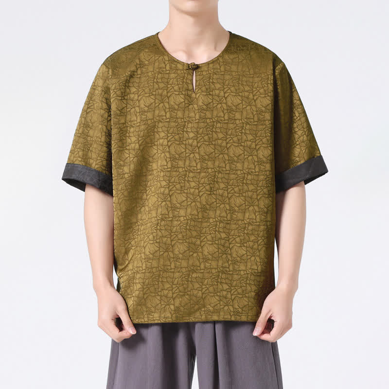 Buddha Stones Letnia męska koszulka z krótkim rękawem w stylu retro z trzaskiem i wzorem chmur - image 1