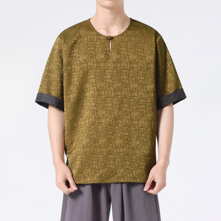 Buddha Stones Letnia męska koszulka z krótkim rękawem w stylu retro z trzaskiem i wzorem chmur - image 1