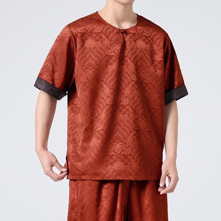 Buddha Stones Letnia męska koszulka z krótkim rękawem w stylu retro z trzaskiem i wzorem chmur - image 22