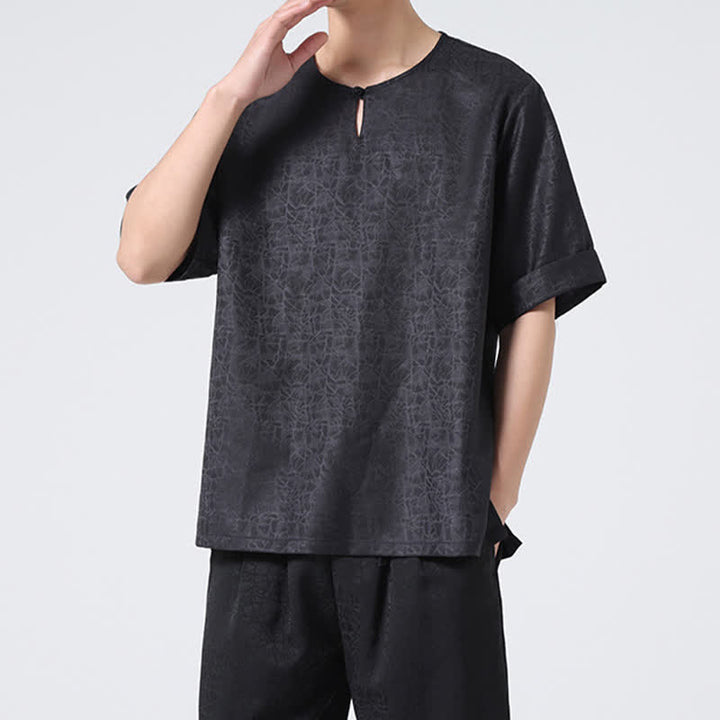 Buddha Stones Letnia męska koszulka z krótkim rękawem w stylu retro z trzaskiem i wzorem chmur - image 30