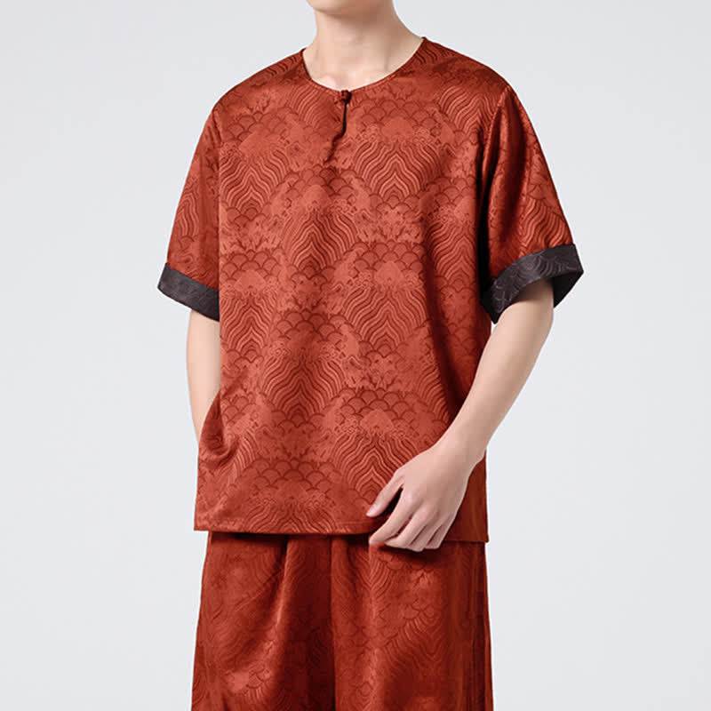 Buddha Stones Letnia męska koszulka z krótkim rękawem w stylu retro z trzaskiem i wzorem chmur - image 17