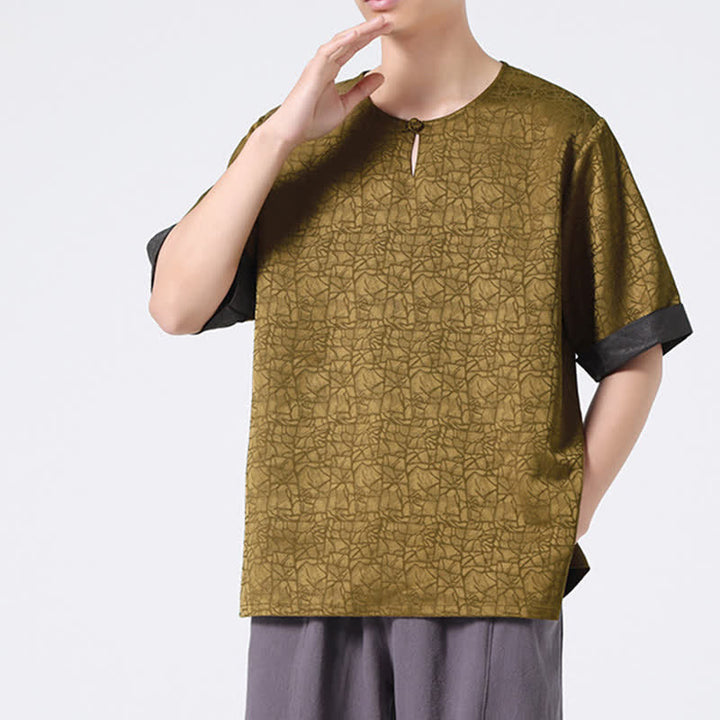 Buddha Stones Letnia męska koszulka z krótkim rękawem w stylu retro z trzaskiem i wzorem chmur - image 8