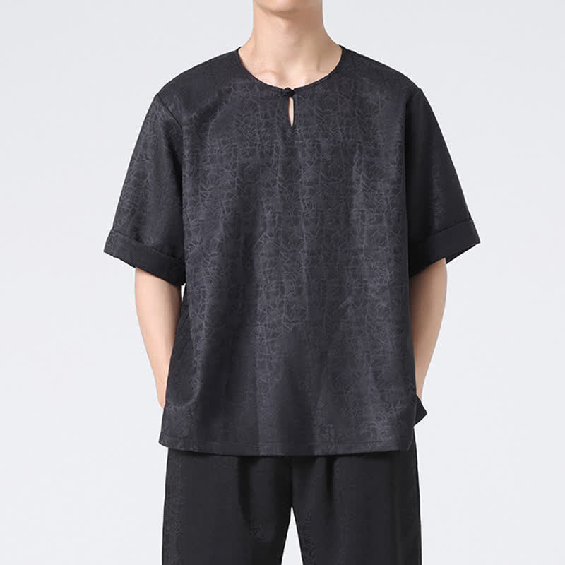 Buddha Stones Letnia męska koszulka z krótkim rękawem w stylu retro z trzaskiem i wzorem chmur - image 25