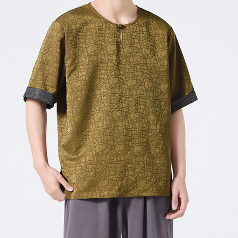 Buddha Stones Letnia męska koszulka z krótkim rękawem w stylu retro z trzaskiem i wzorem chmur - image 5