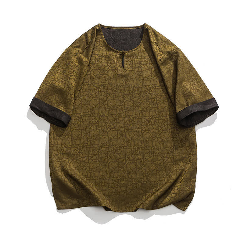 Buddha Stones Letnia męska koszulka z krótkim rękawem w stylu retro z trzaskiem i wzorem chmur - Oliwka - US/UK/AU46， EU56 (5XL) - image 13