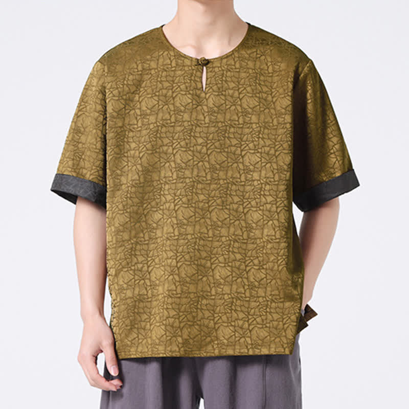 Buddha Stones Letnia męska koszulka z krótkim rękawem w stylu retro z trzaskiem i wzorem chmur - image 2