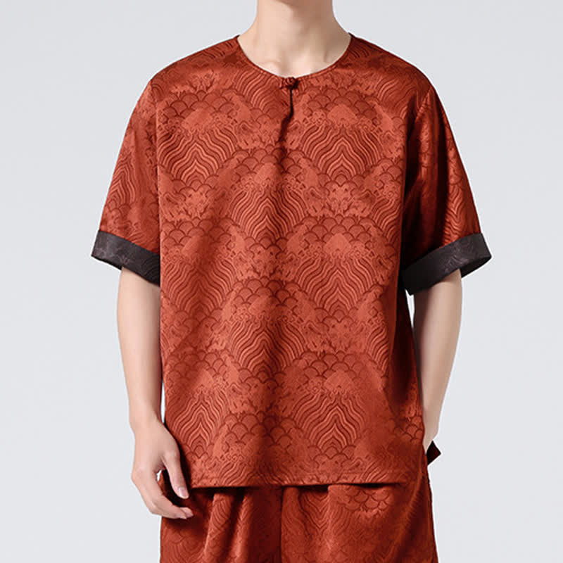 Buddha Stones Letnia męska koszulka z krótkim rękawem w stylu retro z trzaskiem i wzorem chmur - image 16