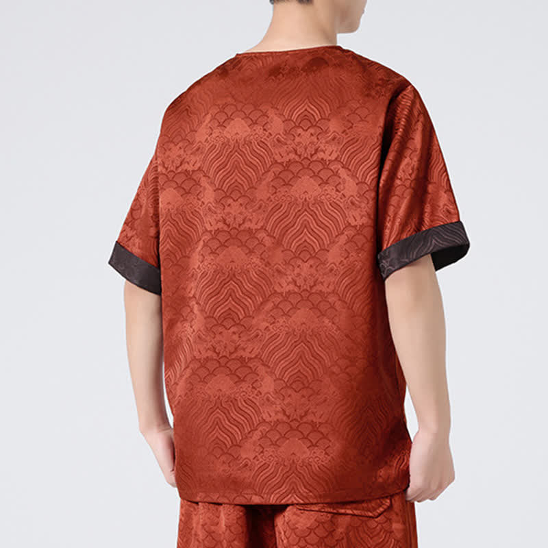 Buddha Stones Letnia męska koszulka z krótkim rękawem w stylu retro z trzaskiem i wzorem chmur - image 20