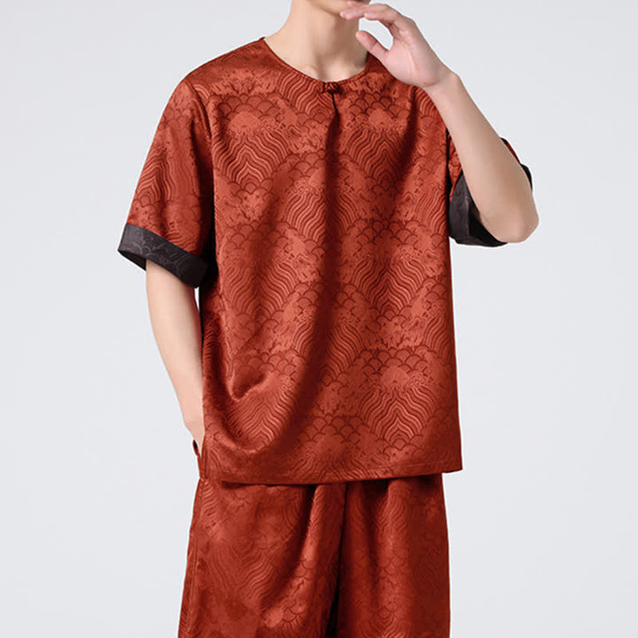 Buddha Stones Letnia męska koszulka z krótkim rękawem w stylu retro z trzaskiem i wzorem chmur - image 21