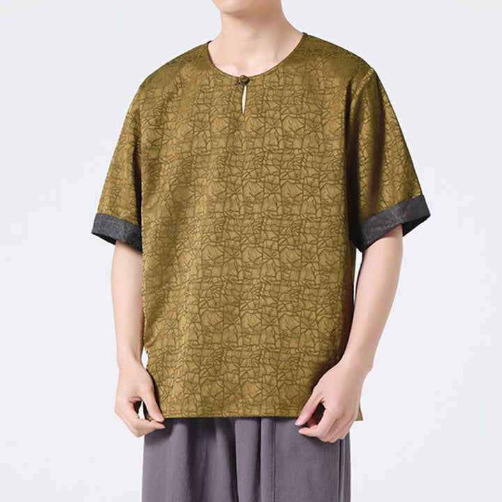 Buddha Stones Letnia męska koszulka z krótkim rękawem w stylu retro z trzaskiem i wzorem chmur - image 6