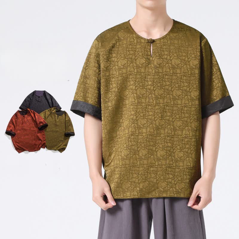 Buddha Stones Letnia męska koszulka z krótkim rękawem w stylu retro z trzaskiem i wzorem chmur - image 0