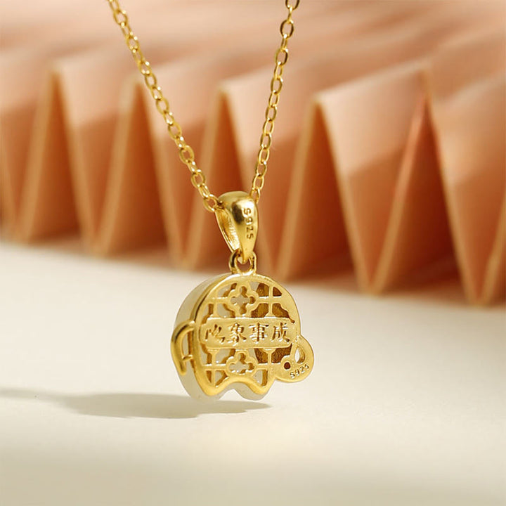 Buddha Stones Naszyjnik ze srebra próby 925 z jadeitu słonia i wisiorkiem szczęścia - image 3