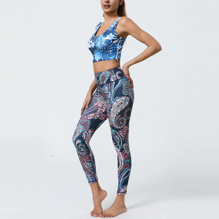 Buddha Stones, kwiaty, pióra, słońce, księżyc, nadruk, spodnie sportowe, fitness, joga, legginsy z wysokim stanem, damskie - image 4