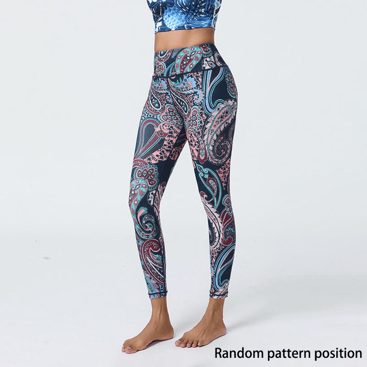 Buddha Stones, kwiaty, pióra, słońce, księżyc, nadruk, spodnie sportowe, fitness, joga, legginsy z wysokim stanem, damskie - Ciemnoniebieskie pióra - US12, UK/AU16, EU44 (XL) - image 1