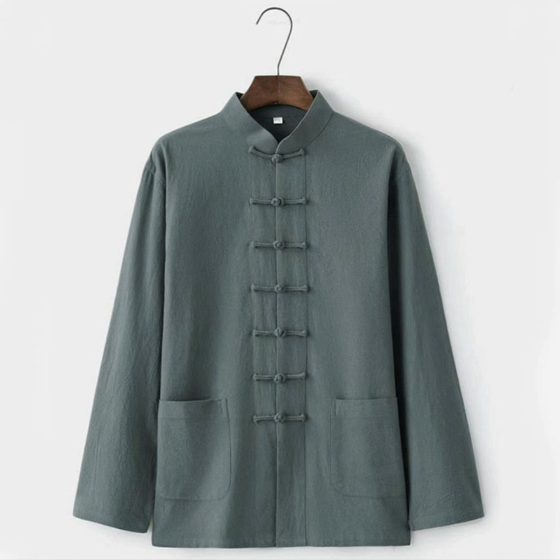 Buddha Stones, 2-częściowy strój Tang, tradycyjny mundur z żabą i guzikami, koszula z długim rękawem i spodnie, męski zestaw - image 6