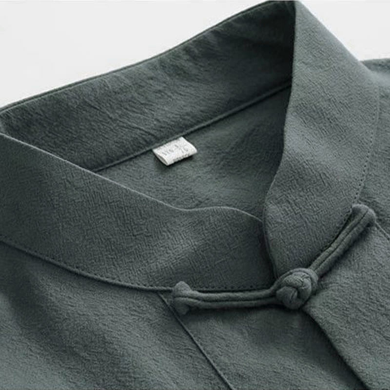 Buddha Stones, 2-częściowy strój Tang, tradycyjny mundur z żabą i guzikami, koszula z długim rękawem i spodnie, męski zestaw - image 7