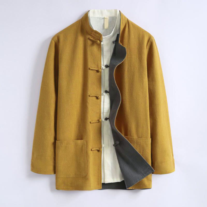 Kurtka męska z długim rękawem z bawełny z długimi rękawami i rewersem w stylu chińskim z Buddha Stones - image 1