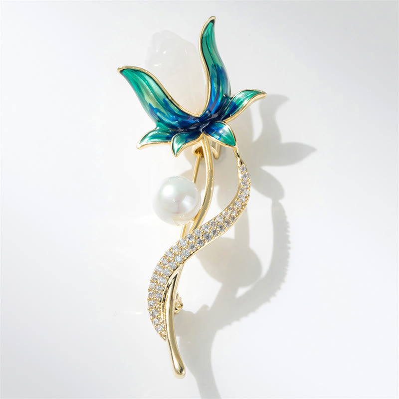 Buddha Stones Broszka z perłowym kwiatem magnolii i miedzianym optymizmem - image 1