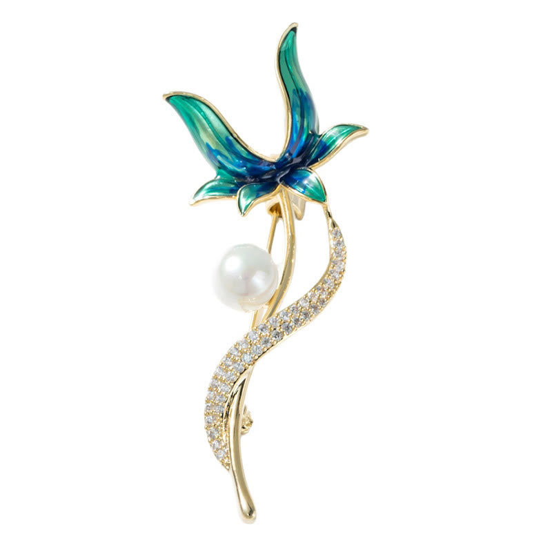 Buddha Stones Broszka z perłowym kwiatem magnolii i miedzianym optymizmem - image 5