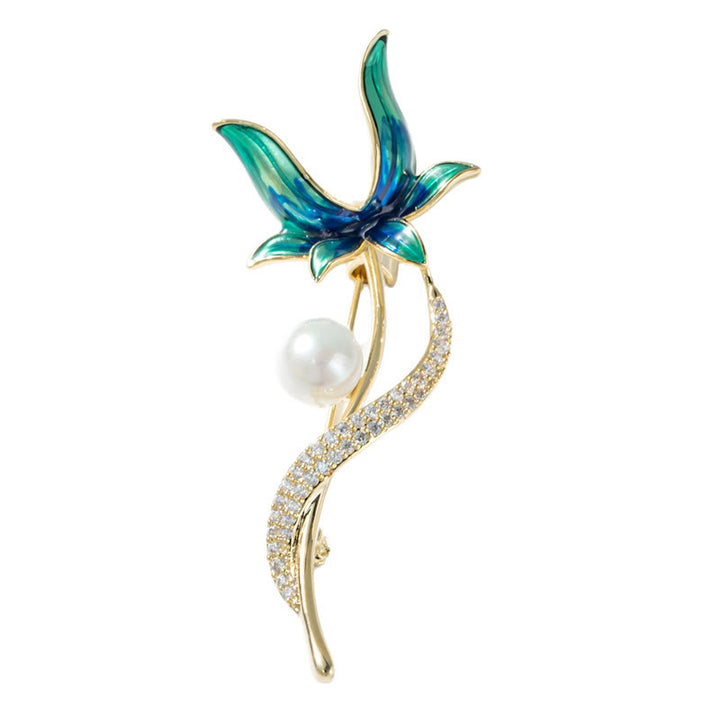 Buddha Stones Broszka z perłowym kwiatem magnolii i miedzianym optymizmem - image 5