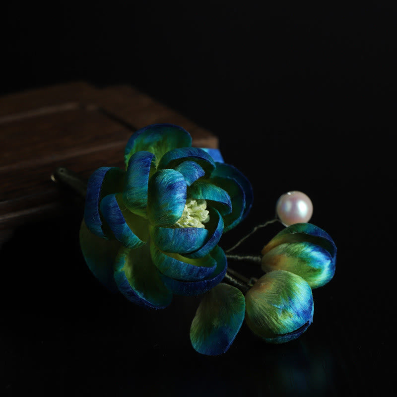 Buddha Stones Ręcznie robiona broszka ochronna z jedwabiu i aksamitu z kamelią - image 7