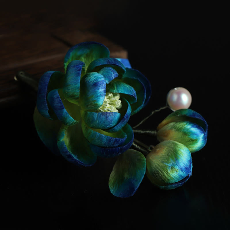 Buddha Stones Ręcznie robiona broszka ochronna z jedwabiu i aksamitu z kamelią - image 8