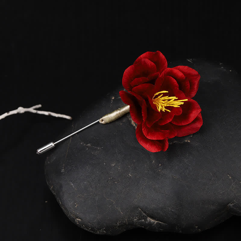 Buddha Stones Broszka z ręcznie robionego jedwabiu z czerwonym kamelem, z napisem „Błogosławieństwo i szczerość” z dziedzictwa kulturowego - image 2