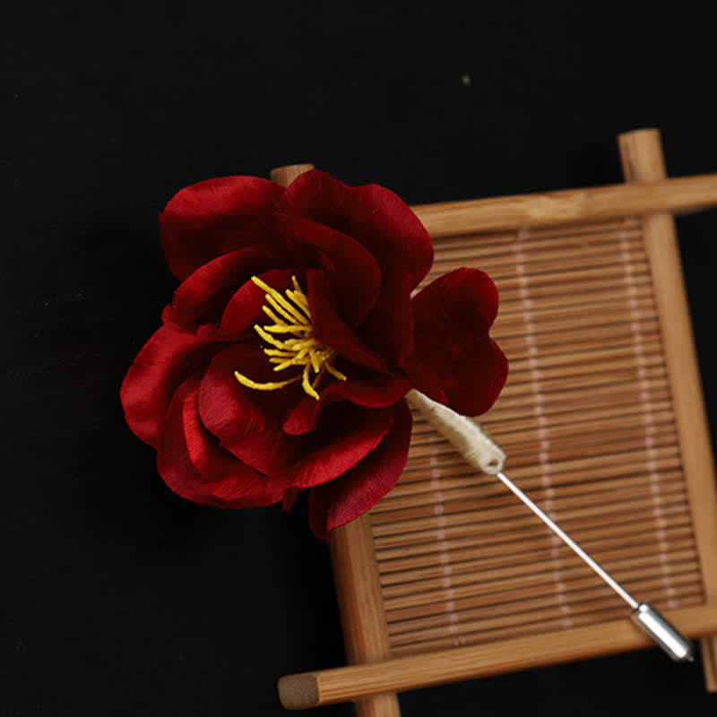 Buddha Stones Broszka z ręcznie robionego jedwabiu z czerwonym kamelem, z napisem „Błogosławieństwo i szczerość” z dziedzictwa kulturowego - image 6