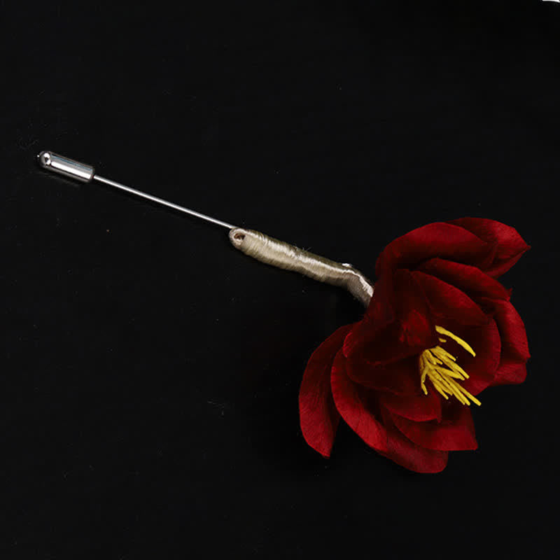 Buddha Stones Broszka z ręcznie robionego jedwabiu z czerwonym kamelem, z napisem „Błogosławieństwo i szczerość” z dziedzictwa kulturowego - image 1