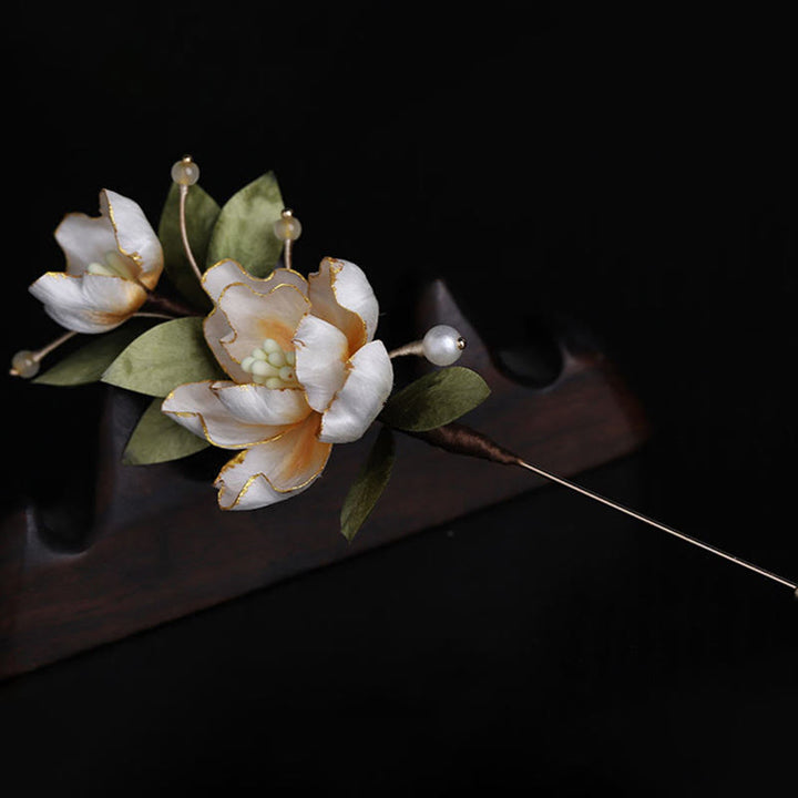 Buddha Stones Ręcznie wykonana broszka z jedwabiu w kształcie złotego kwiatu piwonii, symbolizująca szczęście - image 6