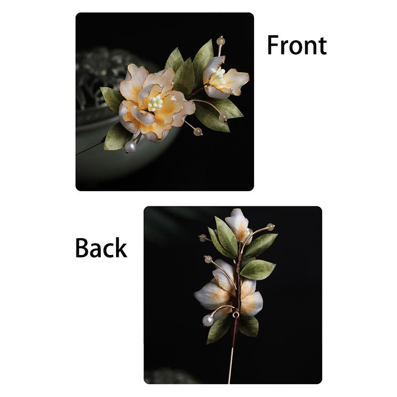 Buddha Stones Ręcznie wykonana broszka z jedwabiu w kształcie złotego kwiatu piwonii, symbolizująca szczęście - image 12