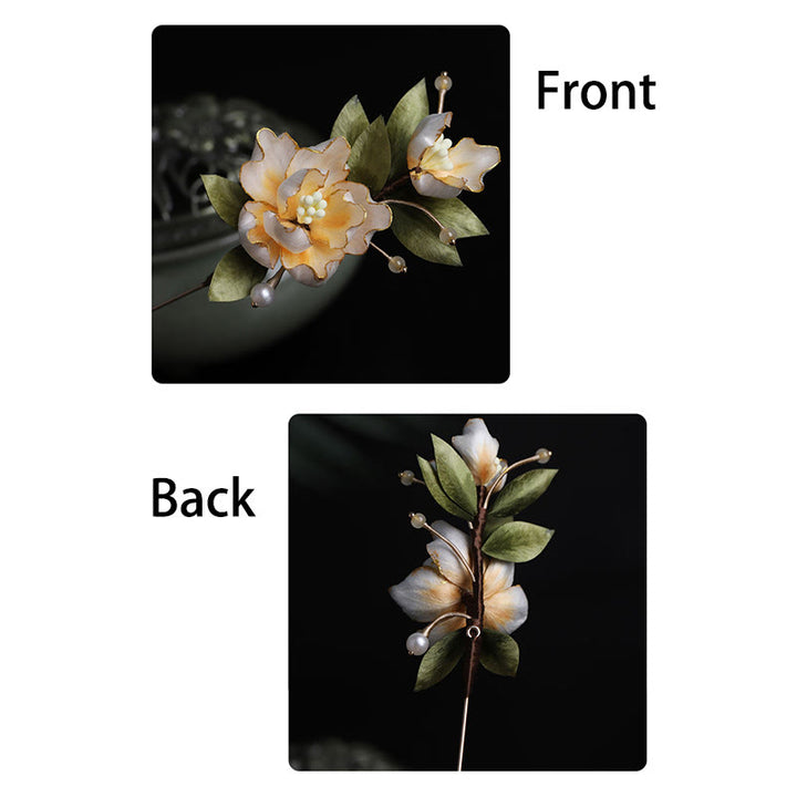 Buddha Stones Ręcznie wykonana broszka z jedwabiu w kształcie złotego kwiatu piwonii, symbolizująca szczęście - image 12