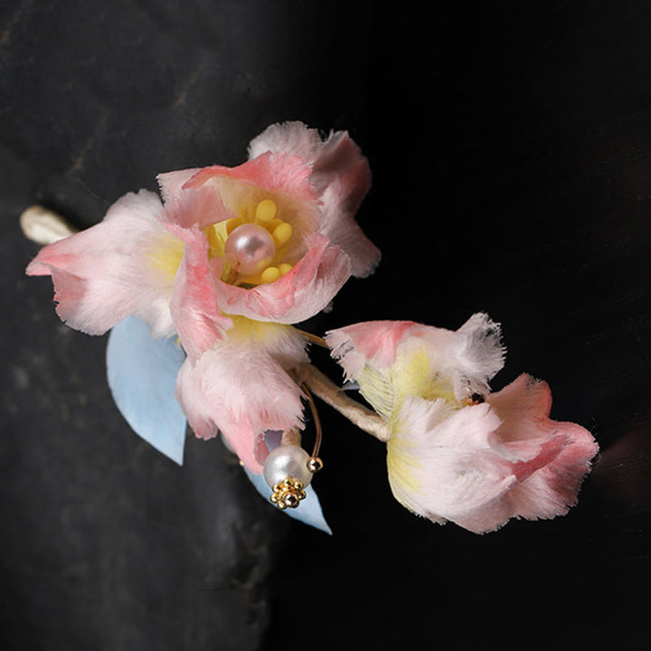 Buddha Stones Ręcznie wykonana broszka ochronna z jedwabiu w kolorze różowym z kwiatem irysa - image 7