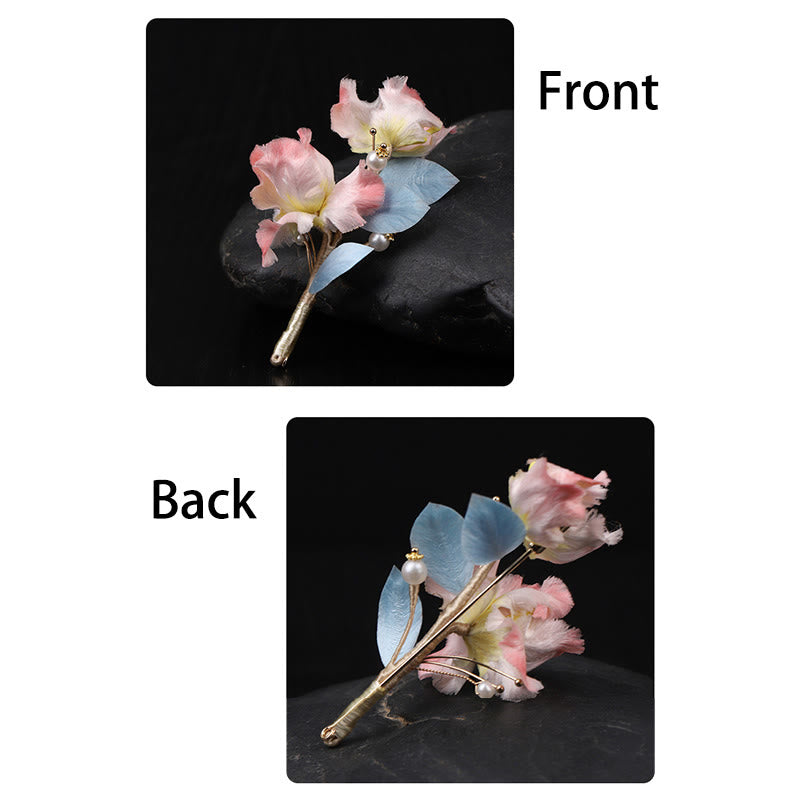 Buddha Stones Ręcznie wykonana broszka ochronna z jedwabiu w kolorze różowym z kwiatem irysa - image 9