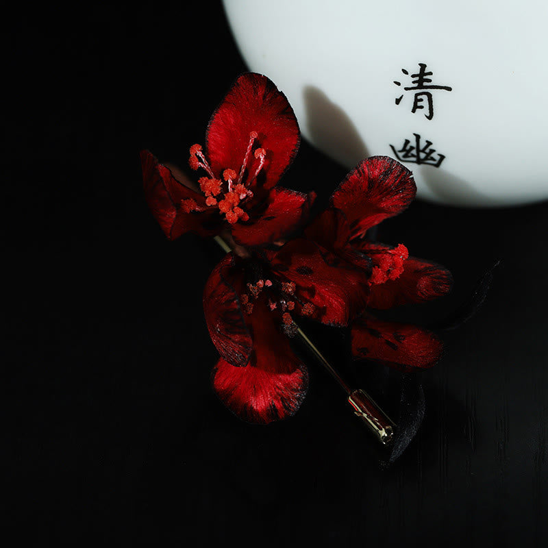 Buddha Stones Ręcznie wykonana broszka z jedwabiu z cyklamenem i kwiatem persycum - image 1