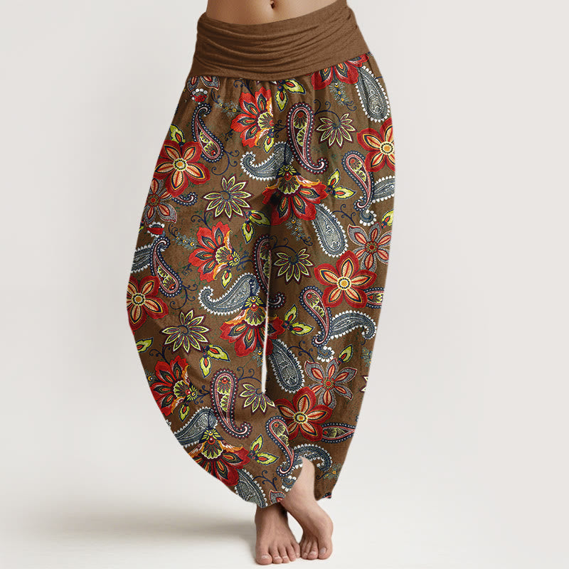 Buddha Stones Damskie spodnie haremowe z elastycznej talii i kwiatowym wzorem w stylu paisley z czystej bawełny - DarkGoldenrod - US16, UK/AU20, EU48 (3XL) - image 8