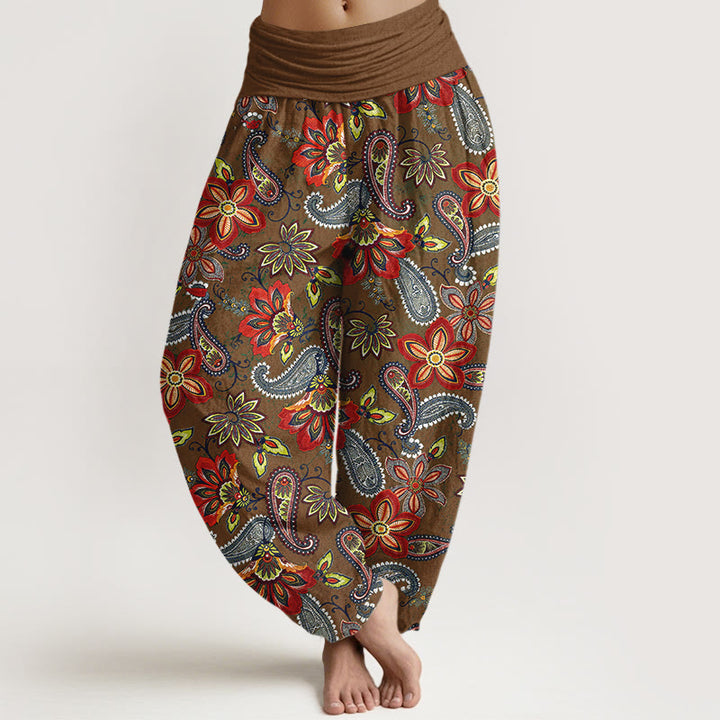 Buddha Stones Damskie spodnie haremowe z elastycznej talii i kwiatowym wzorem w stylu paisley z czystej bawełny - DarkGoldenrod - US16, UK/AU20, EU48 (3XL) - image 8