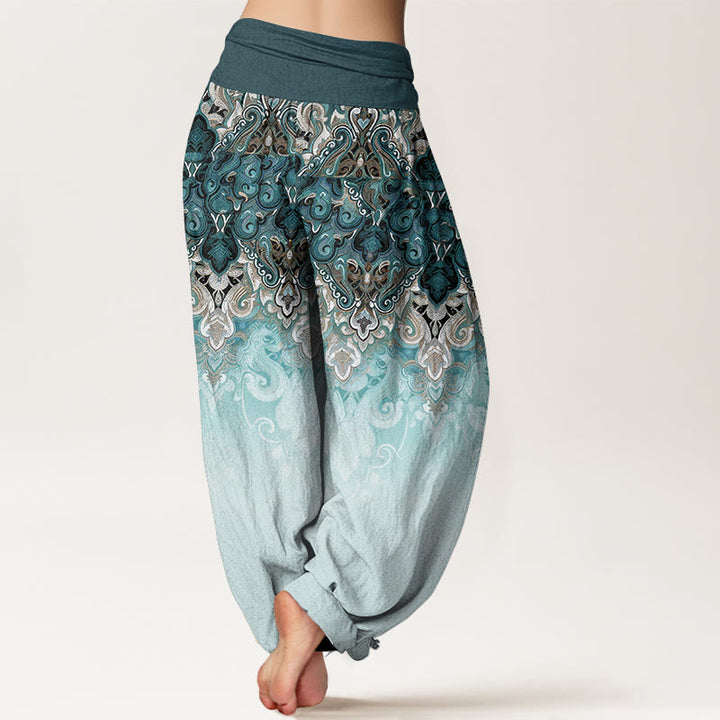 Buddha Stones Damskie spodnie haremowe z czystej bawełny z elastycznym pasem i wzorem paisley floral gradient - image 1
