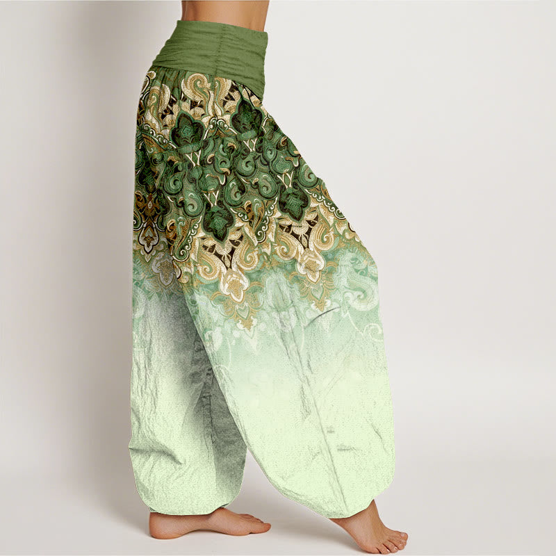 Buddha Stones Damskie spodnie haremowe z czystej bawełny z elastycznym pasem i wzorem paisley floral gradient - image 10