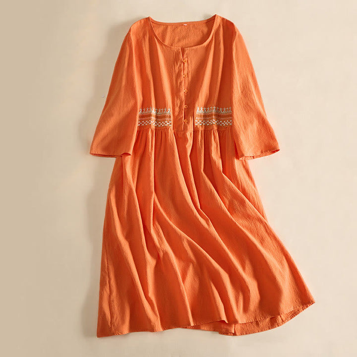 Sukienka midi damska z haftowanymi Buddha Stones, geometrią, z krótkim rękawem i kieszeniami - Pomarańczowy - US14, UK/AU18, EU46 (4XL) - image 9