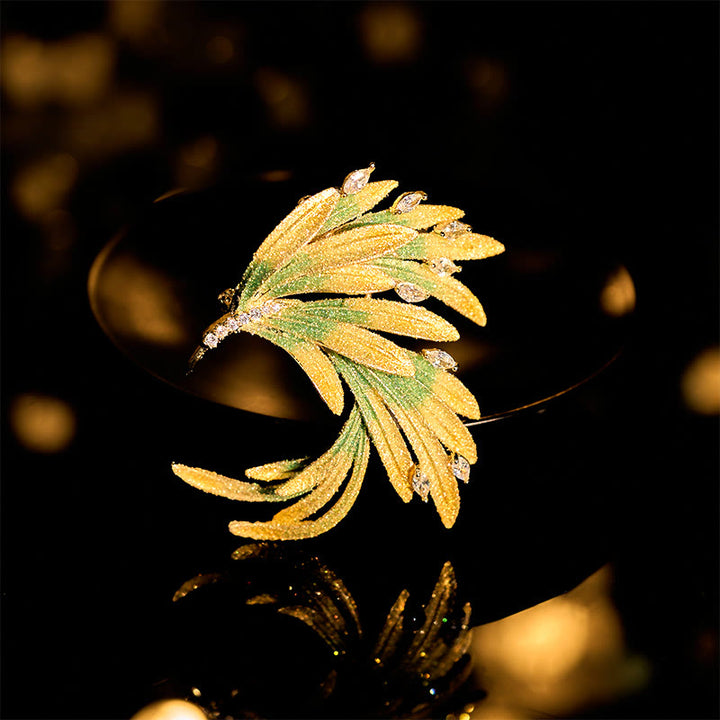 Buddha Stones Broszka miedziana "Pierze Feniksa" - Zielony Feniks około 4,5*4,4 cm - image 0