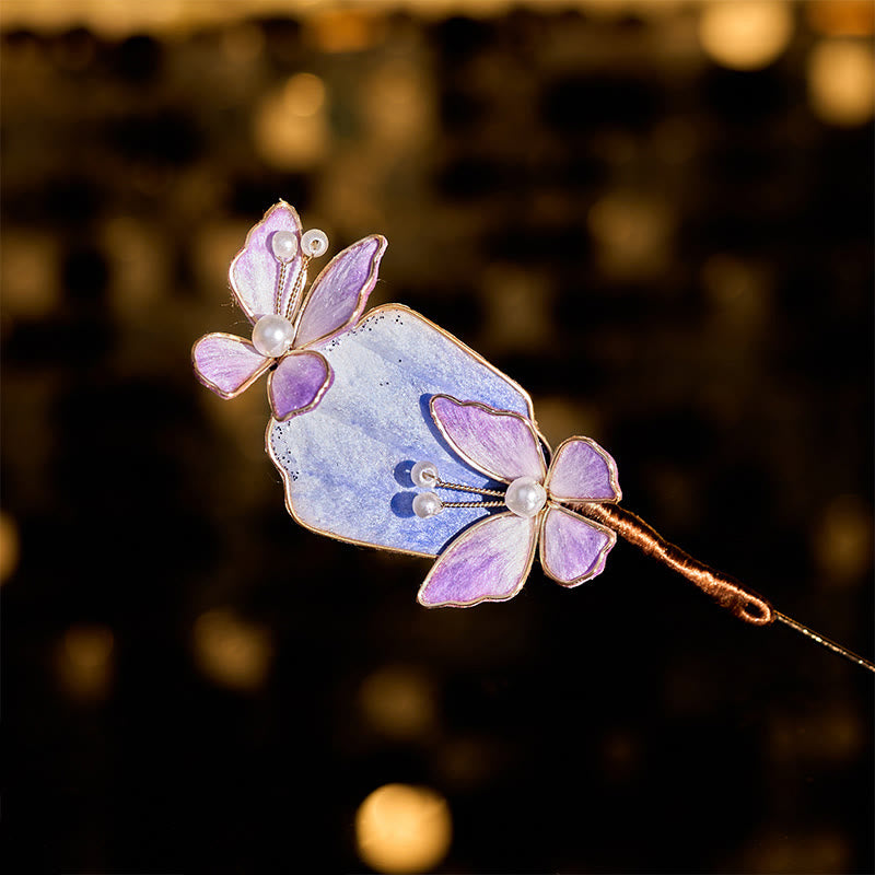 Buddha Stones Ręcznie wykonana broszka z jedwabnego aksamitu w kształcie fioletowego motyla - Fioletowy motyl około 7-8 cm - image 0