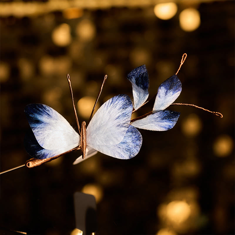 Buddha Stones Ręcznie wykonana broszka z jedwabiu w kształcie kwiatu z białego motyla - Biały motyl około 5,3*15 cm - image 0