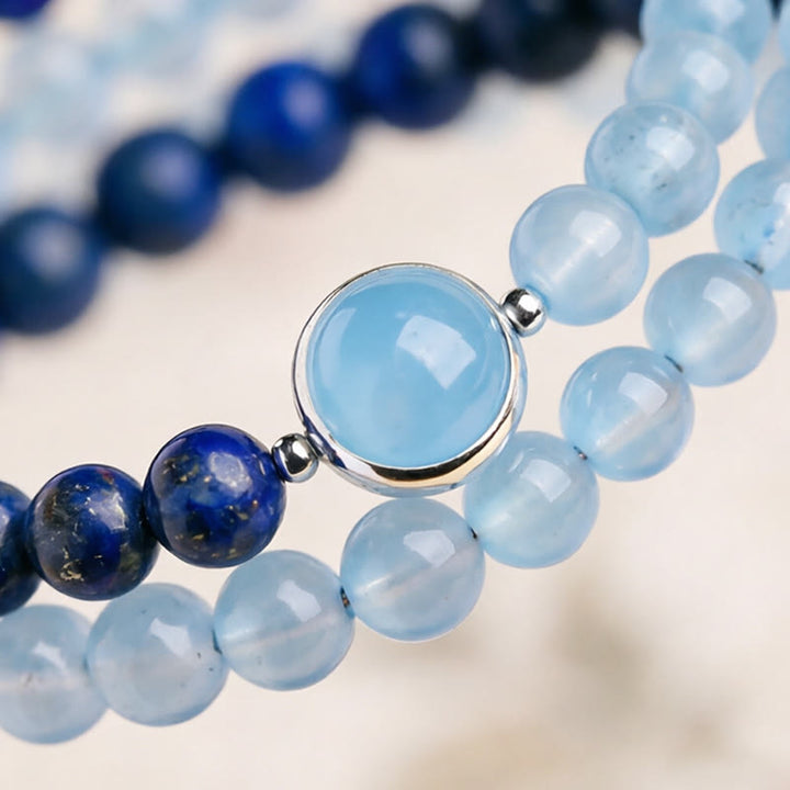 Buddha Stones Naturalna bransoletka lecznicza z akwamarynem i lapis lazuli - image 9