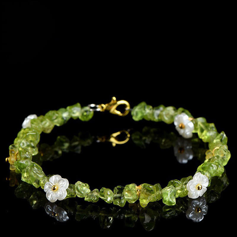 Buddha Stones Bransoletka Serenity z naturalnym akwamarynem, perydotem i kwarcem truskawkowym w różnych kryształach - Peridot (obwód nadgarstka: 14-15 cm) - image 12