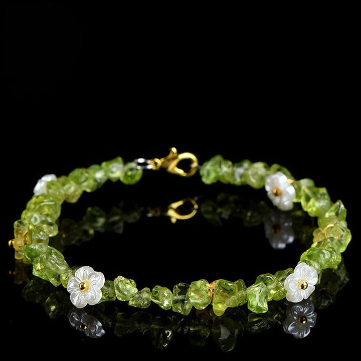 Buddha Stones Bransoletka Serenity z naturalnym akwamarynem, perydotem i kwarcem truskawkowym w różnych kryształach - Peridot (obwód nadgarstka: 14-15 cm) - image 12